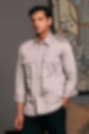 Steel Grey Cotton Satin Pintuck Shirt by Siddartha Tytler Men