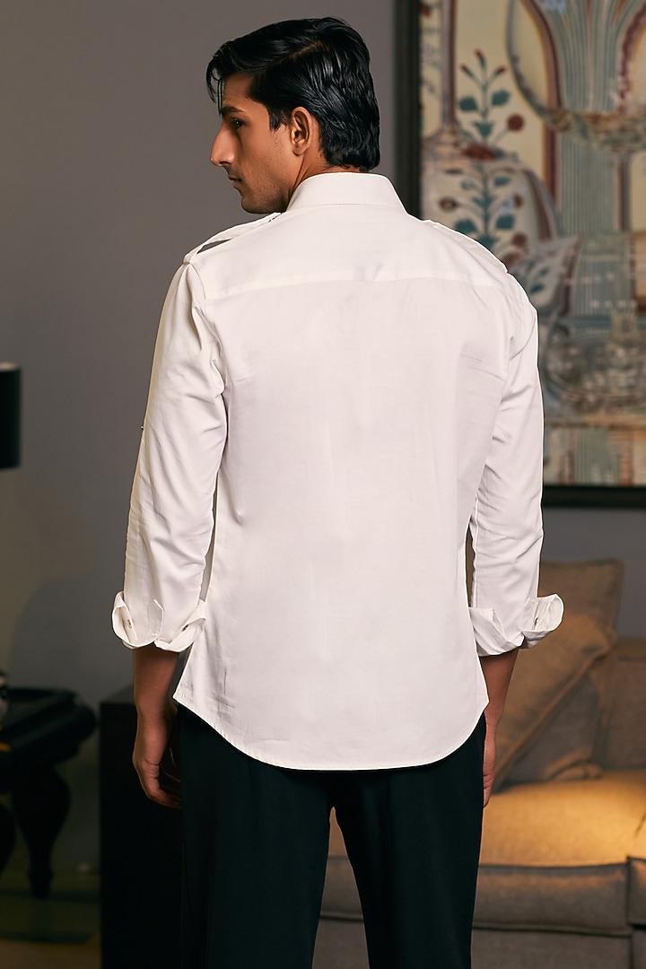 Ivory Cotton Satin Pintuck Wedding Shirt by Siddartha Tytler Men at Pernia's Pop Up Shop