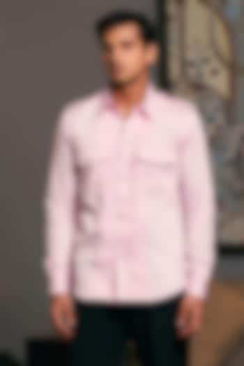 Bubblegum Pink Cotton Satin Pintuck Shirt by Siddartha Tytler Men