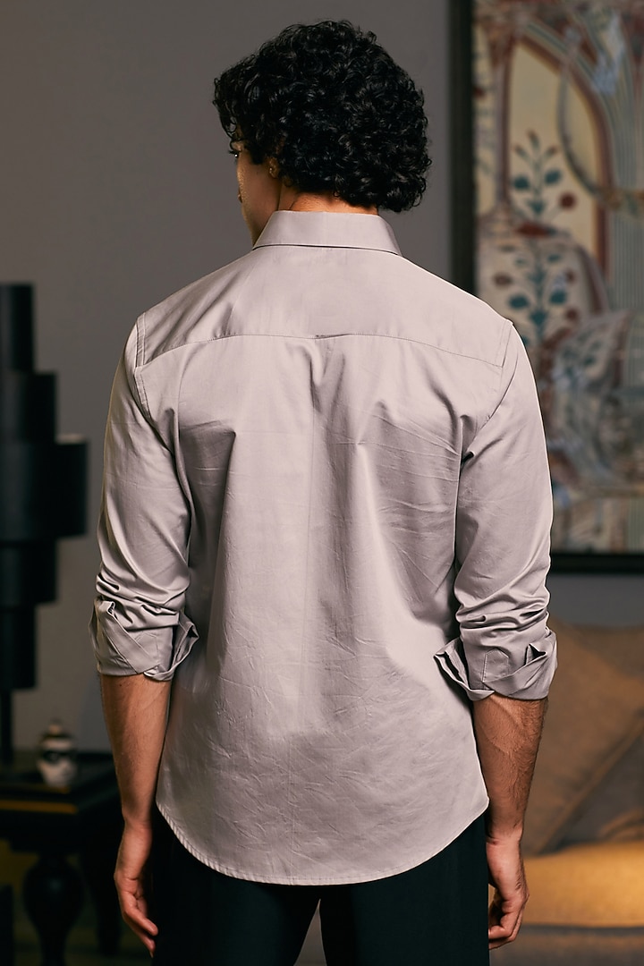 Steel Grey Cotton Satin Metallic Stripe Work Party Wear Shirt by Siddartha Tytler Men at Pernia's Pop Up Shop