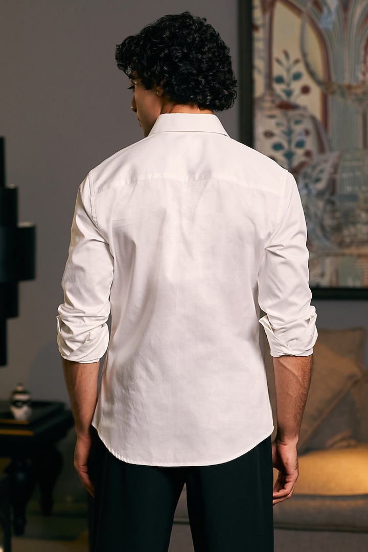 Ivory Cotton Satin Metallic Stripe Work Party Wear Shirt by Siddartha Tytler Men at Pernia's Pop Up Shop