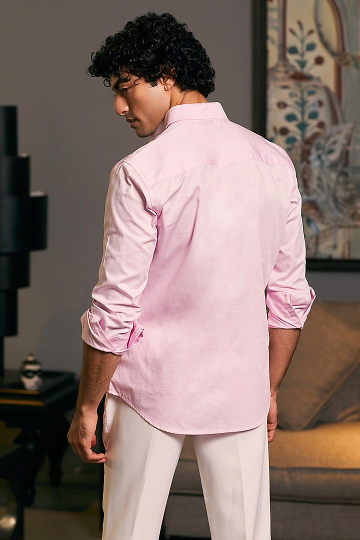 Bubblegum Pink Cotton Satin Metallic Stripe Work Party Wear Shirt by Siddartha Tytler Men at Pernia's Pop Up Shop