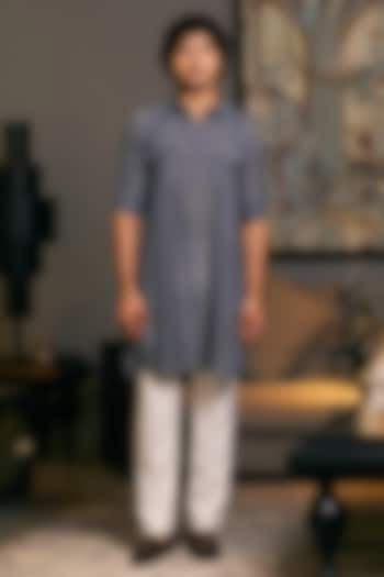 Slate Grey Blended Linen Kurta by Siddartha Tytler Men at Pernia's Pop Up Shop