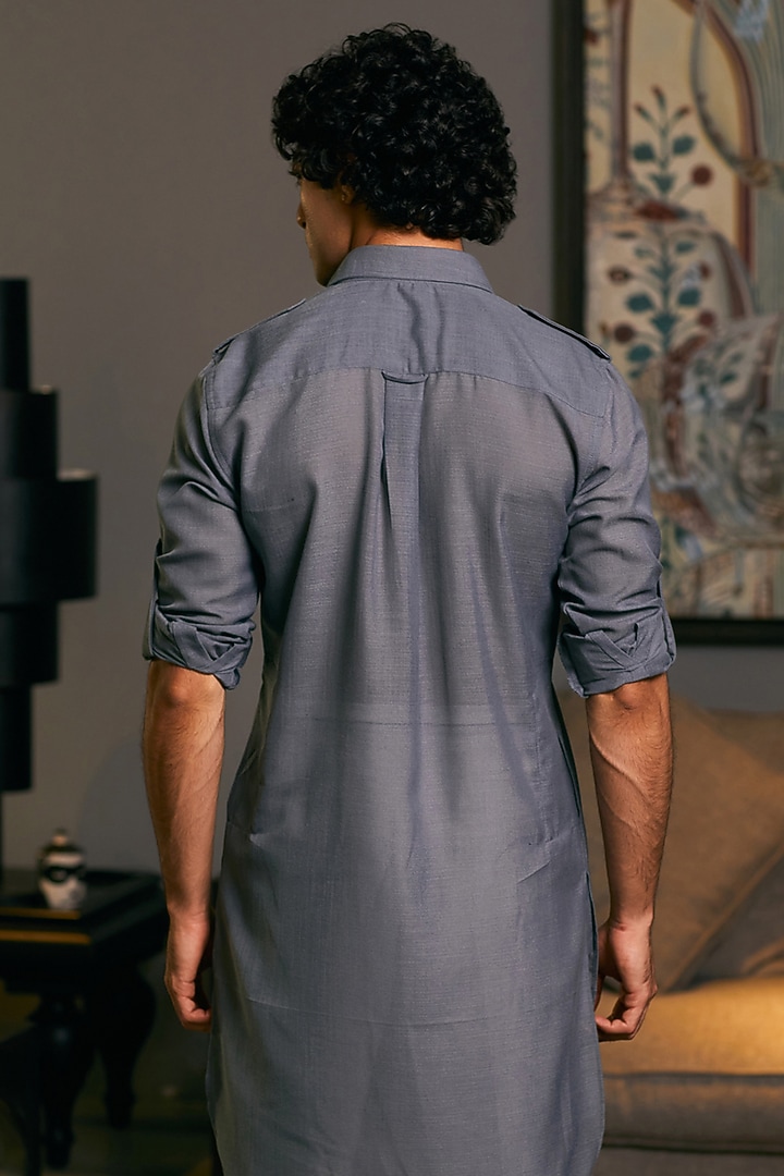 Slate Grey Blended Linen Kurta by Siddartha Tytler Men at Pernia's Pop Up Shop
