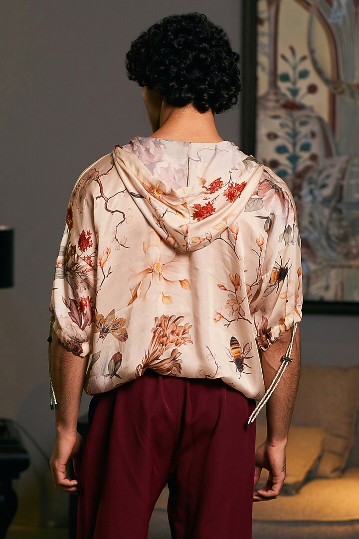 Beige Bemberg Satin Printed Jumper by Siddartha Tytler Men at Pernia's Pop Up Shop