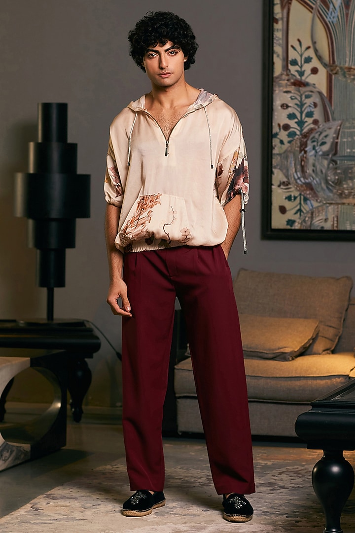 Beige Bemberg Satin Printed Jumper by Siddartha Tytler Men at Pernia's Pop Up Shop