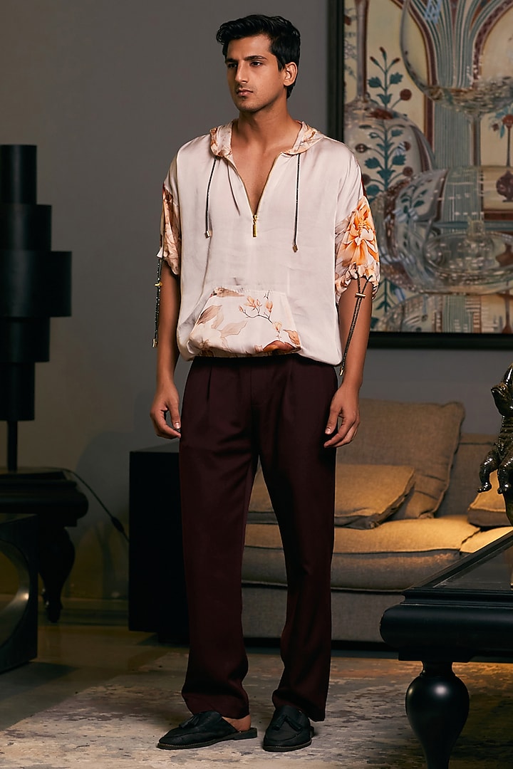 Beige Bemberg Satin Printed Jumper by Siddartha Tytler Men at Pernia's Pop Up Shop