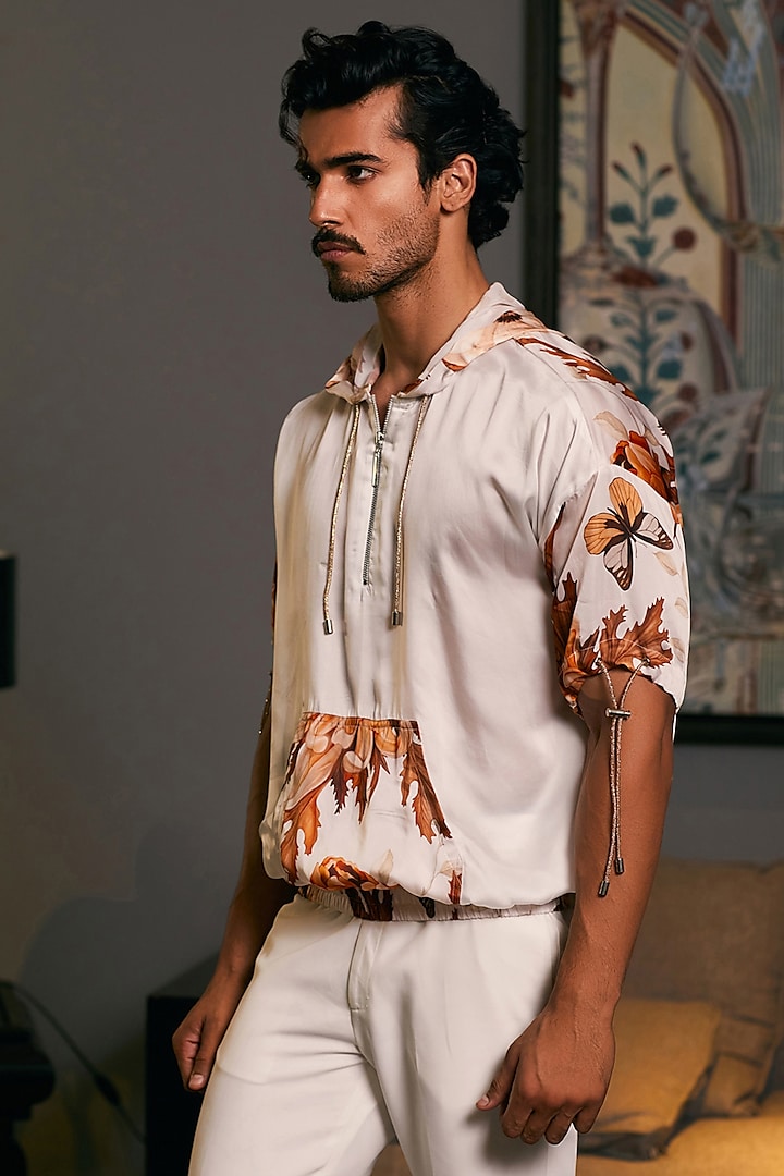 Beige Bemberg Satin Printed Jumper by Siddartha Tytler Men at Pernia's Pop Up Shop