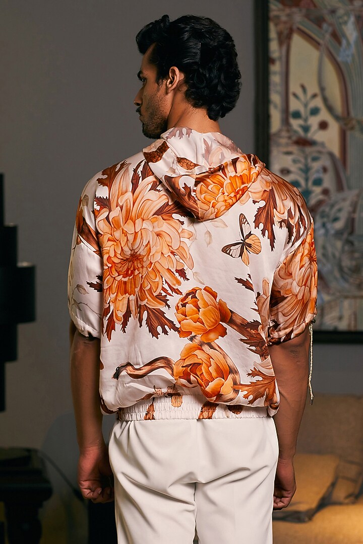 Beige Bemberg Satin Printed Jumper by Siddartha Tytler Men at Pernia's Pop Up Shop