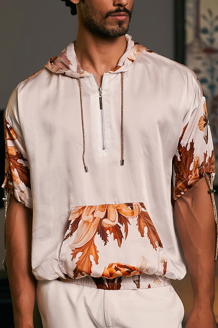 Beige Bemberg Satin Printed Jumper by Siddartha Tytler Men at Pernia's Pop Up Shop