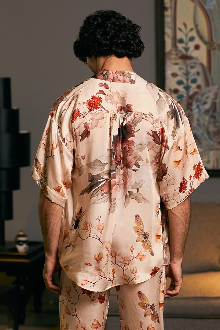 Beige Bemberg Satin Printed Co-Ord Set by Siddartha Tytler Men at Pernia's Pop Up Shop