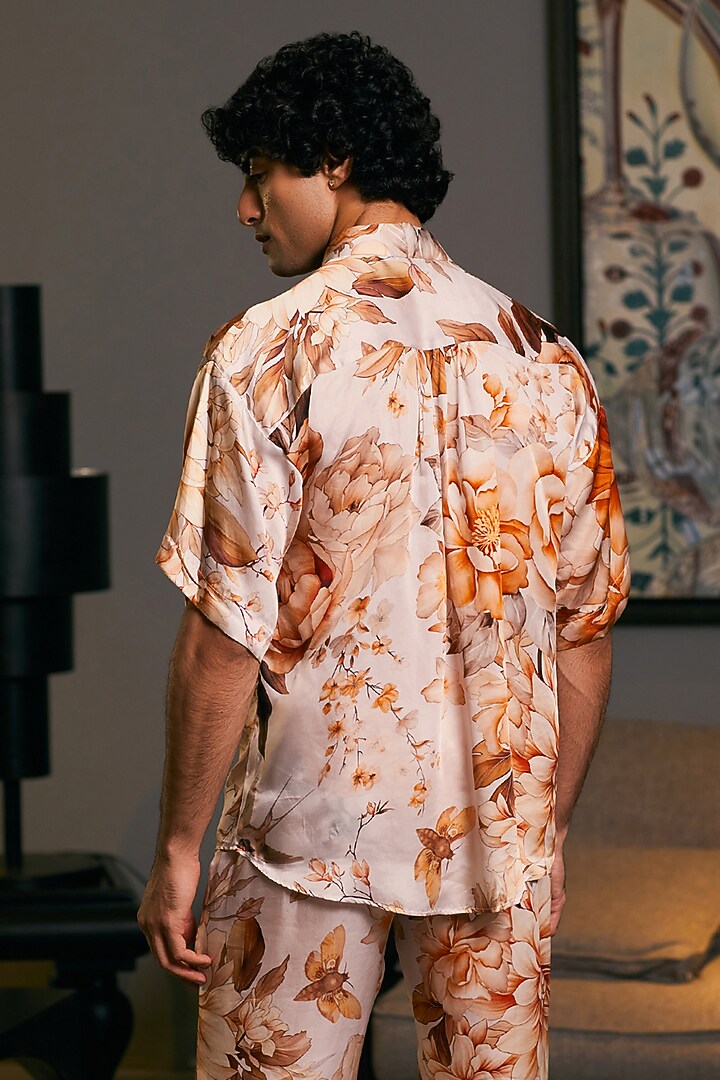 Beige Bemberg Satin Printed Co-Ord Set by Siddartha Tytler Men at Pernia's Pop Up Shop