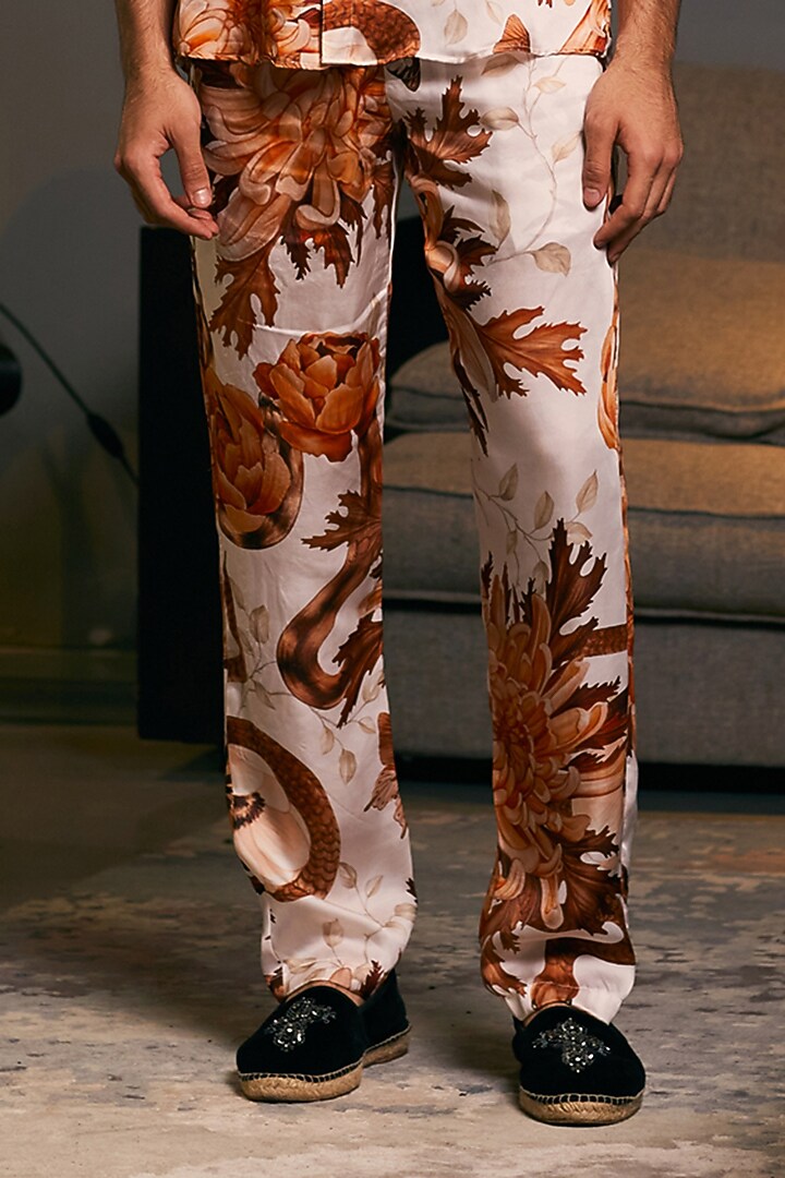 Beige Bemberg Satin Printed Co-Ord Set by Siddartha Tytler Men at Pernia's Pop Up Shop