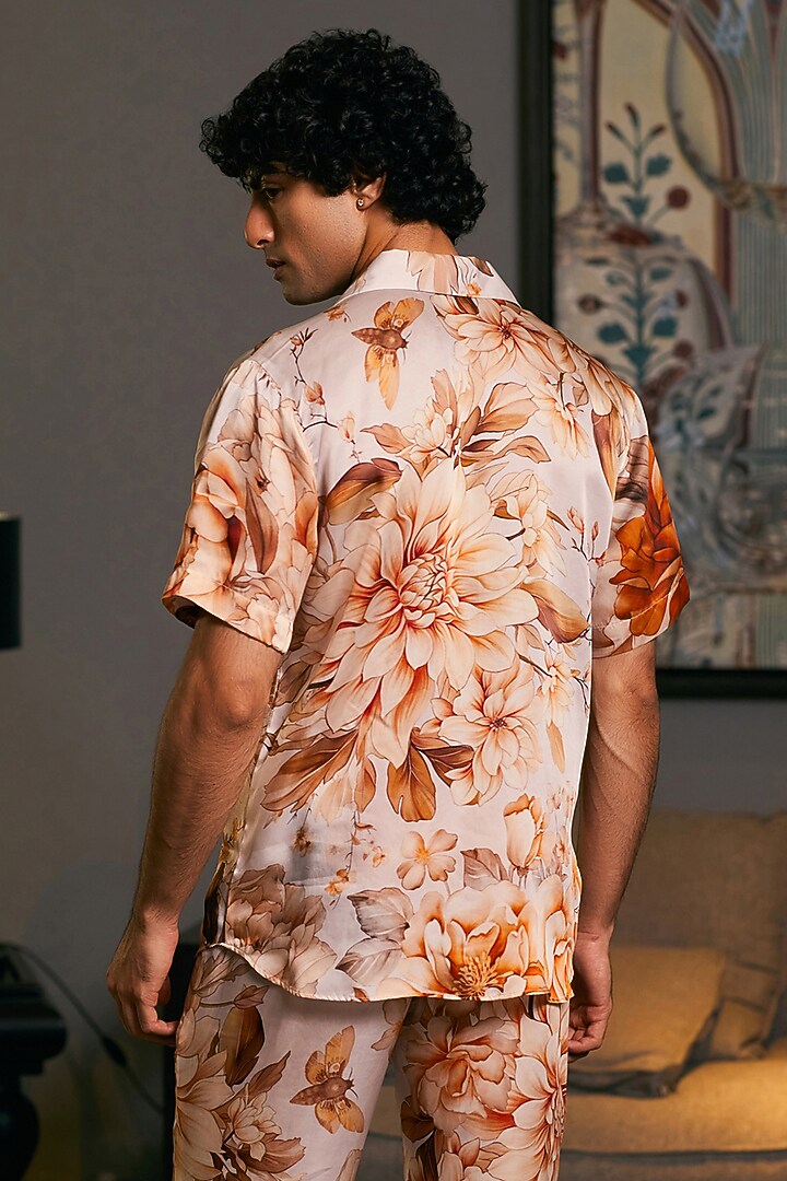 Beige Bemberg Satin Printed Co-Ord Set by Siddartha Tytler Men at Pernia's Pop Up Shop