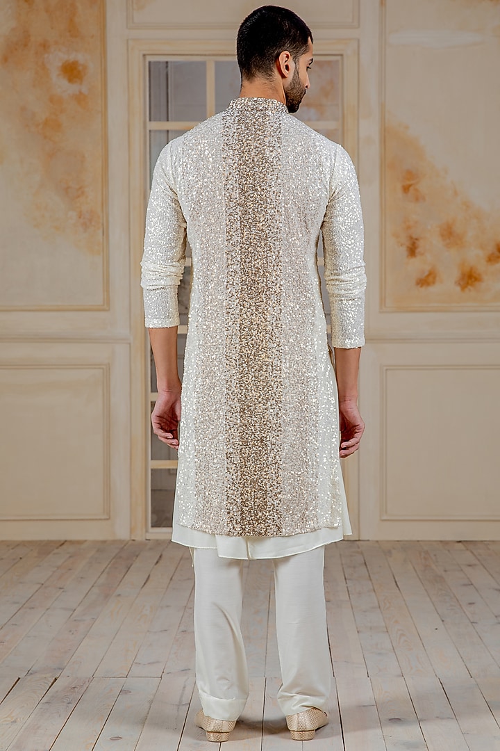 Gold & Ivory Ombre Georgette Sequins Work Kurta Set by Siddartha Tytler Men at Pernia's Pop Up Shop