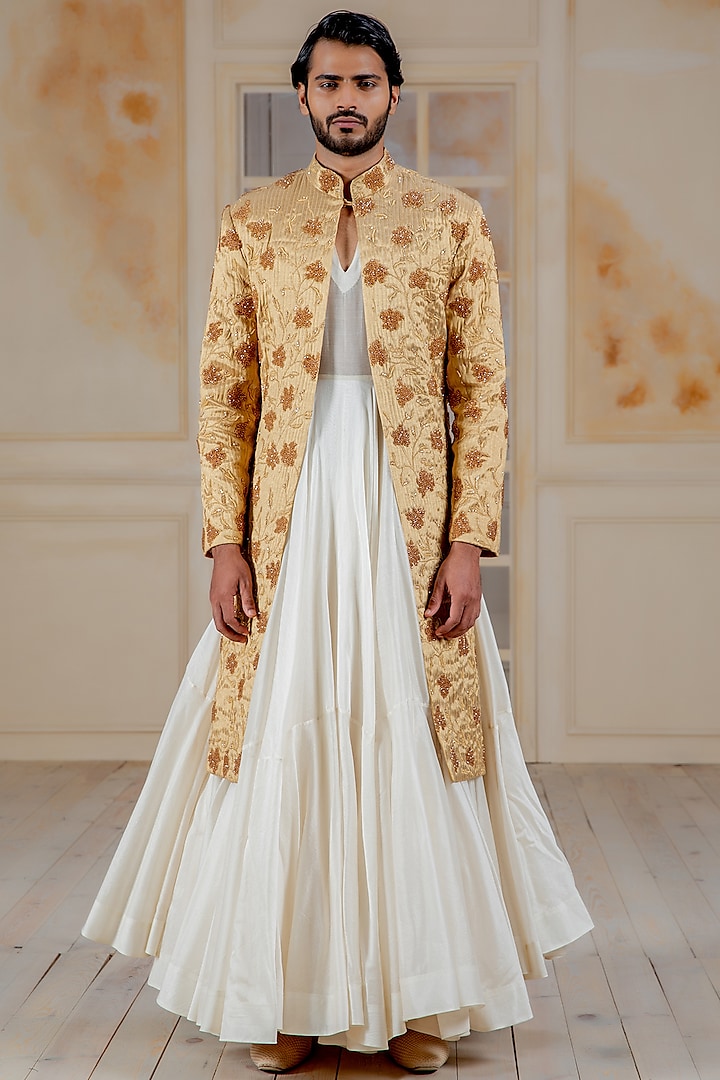 Ivory Kurta Set With Embroidered Quilted Achkan Jacket by Siddartha Tytler Men