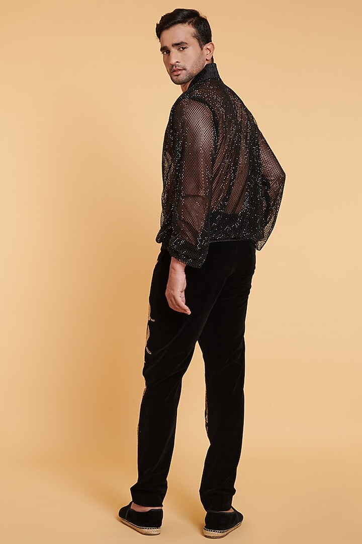 Black Embroidered Pants by Siddartha Tytler Men at Pernia's Pop Up Shop