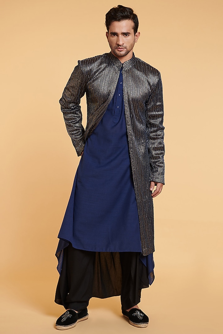 Gold Mesh Sherwani Set by Siddartha Tytler Men at Pernia's Pop Up Shop