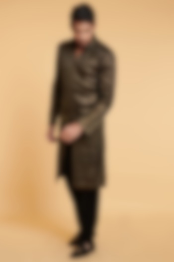 Black & Gold Mesh Groom Sherwani Set by Siddartha Tytler Men at Pernia's Pop Up Shop
