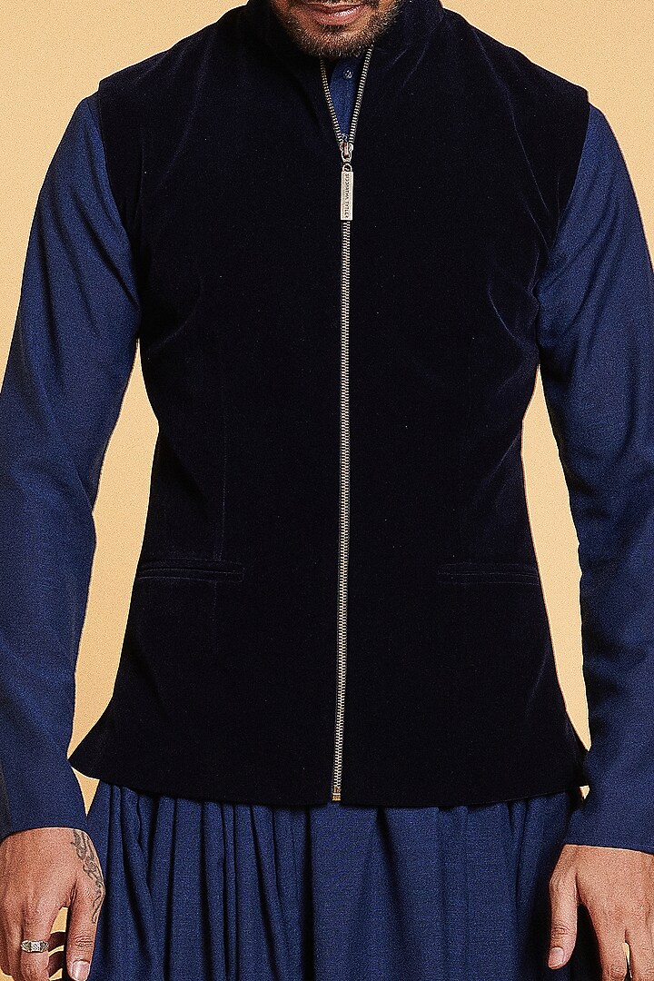Black Velvet Dori Embroidered Waistcoat Set by Siddartha Tytler Men at Pernia's Pop Up Shop