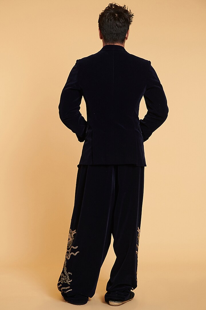 Navy Velvet Pants by Siddartha Tytler Men at Pernia's Pop Up Shop