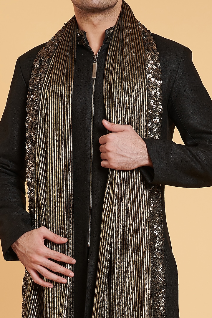 Black & Gold Embroidered Dupatta by Siddartha Tytler Men at Pernia's Pop Up Shop