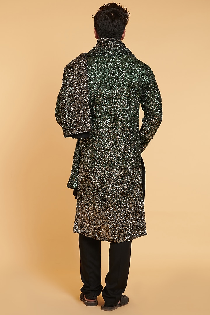 Olive Georgette Sequins Work Kurta Set by Siddartha Tytler Men at Pernia's Pop Up Shop