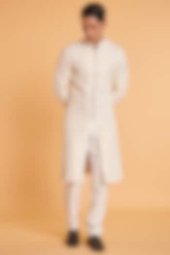 Ivory Matka Silk Embroidered Groom Sherwani Set by Siddartha Tytler Men at Pernia's Pop Up Shop