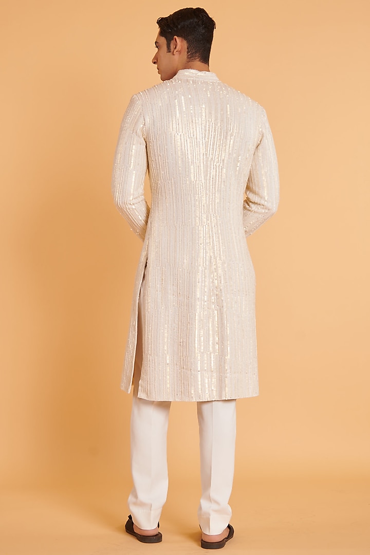 Ivory Matka Silk Embroidered Groom Sherwani Set by Siddartha Tytler Men at Pernia's Pop Up Shop