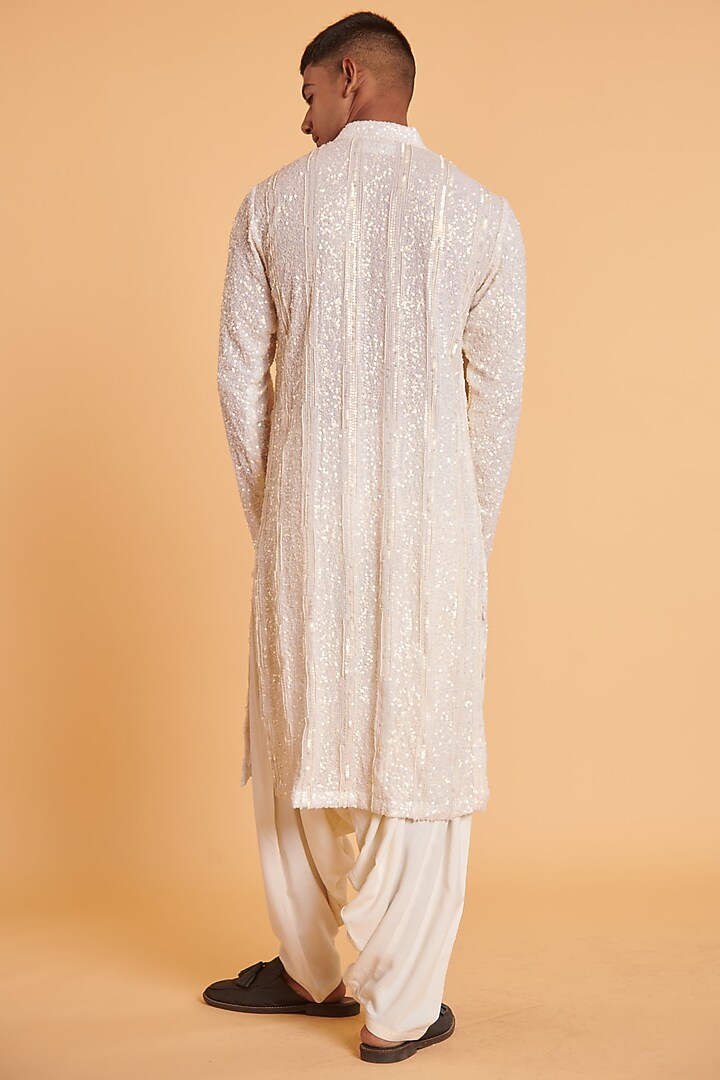 Ivory Georgette Embroidered Kurta Set by Siddartha Tytler Men at Pernia's Pop Up Shop