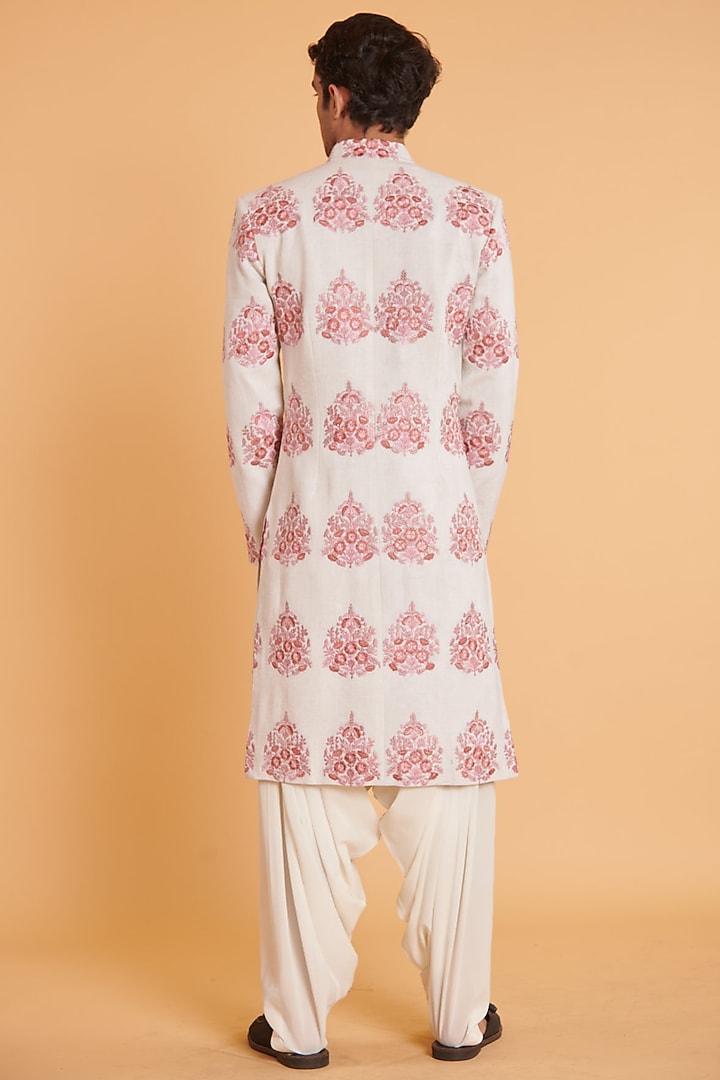 Ivory & Blush Pink Matka Silk Embroidered Groom Sherwani Set by Siddartha Tytler Men at Pernia's Pop Up Shop