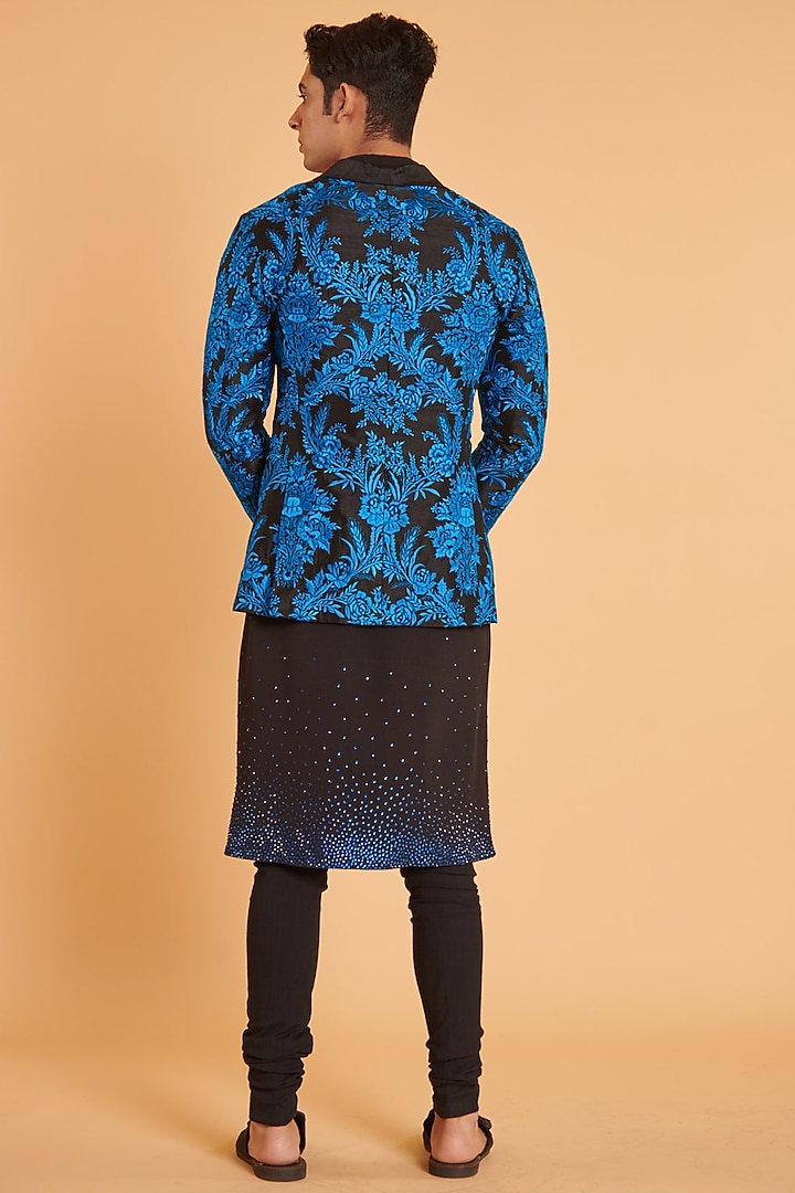 Black Tussar Embroidered Blazer Set by Siddartha Tytler Men at Pernia's Pop Up Shop