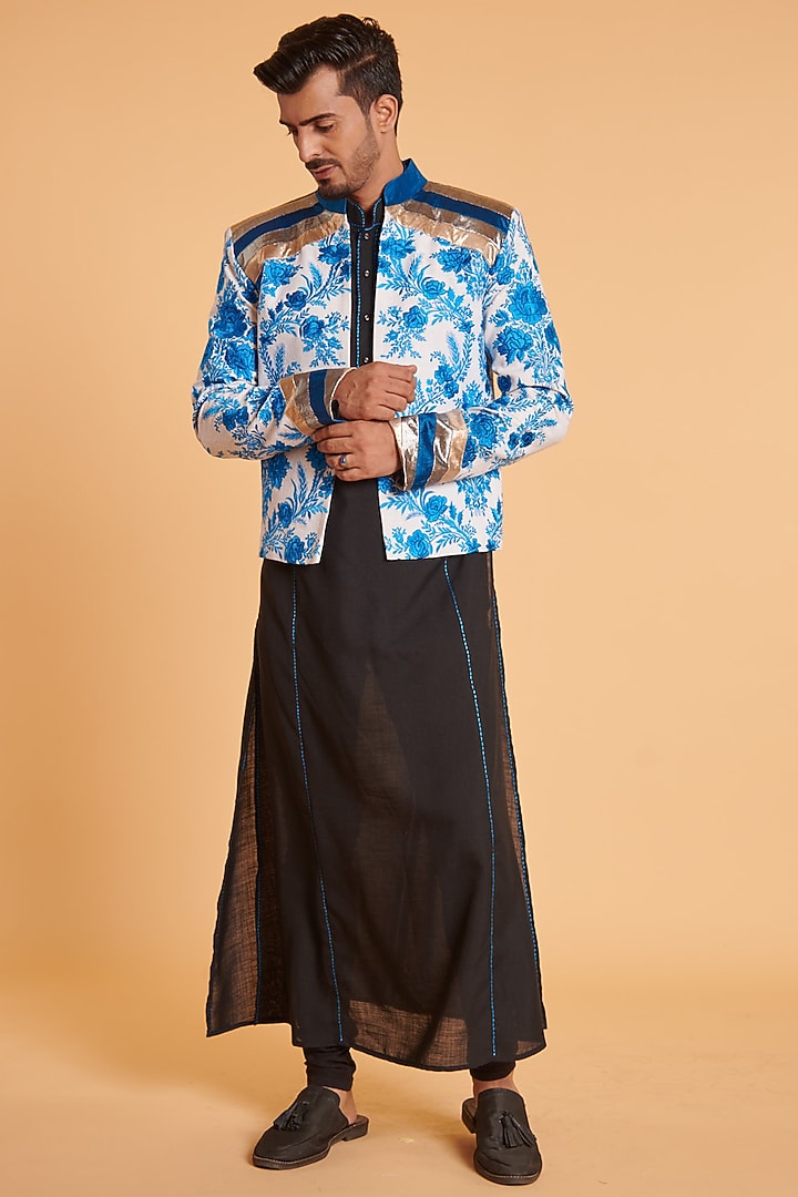 Ivory Matka Silk Embroidered Cropped Jacket by Siddartha Tytler Men at Pernia's Pop Up Shop