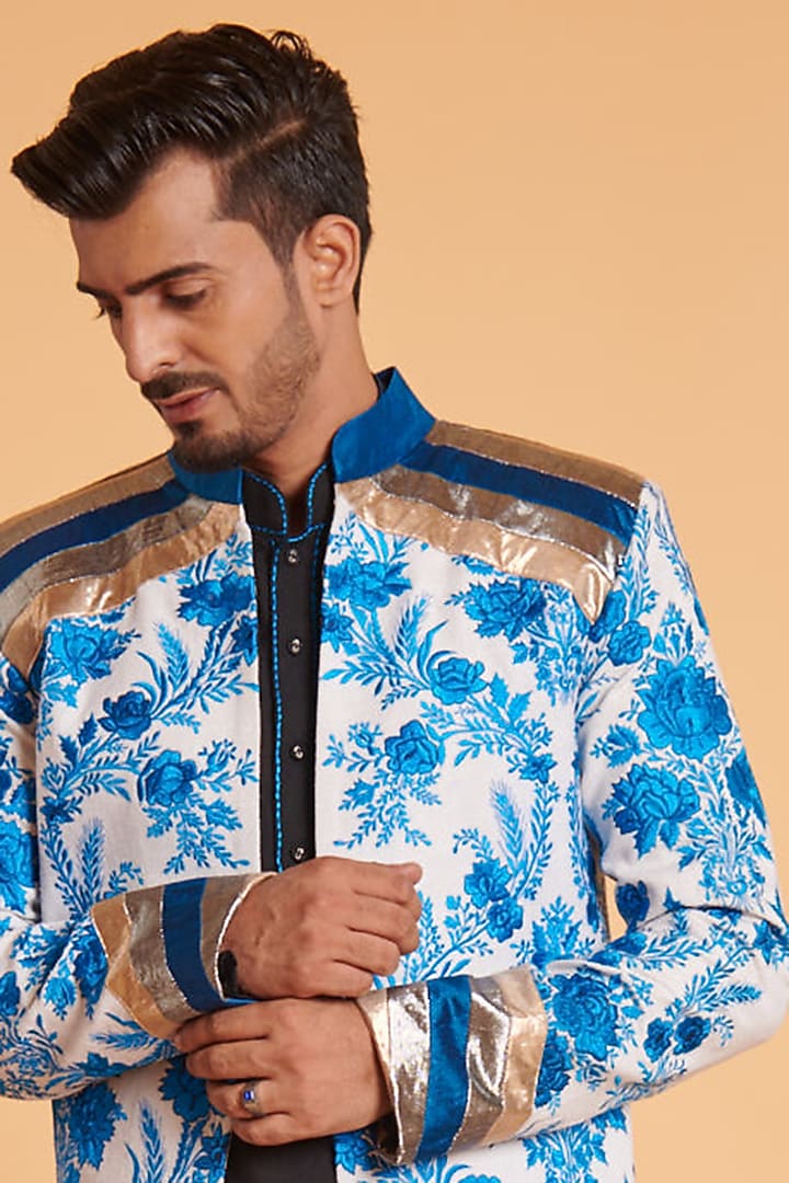 Ivory Matka Silk Embroidered Cropped Jacket by Siddartha Tytler Men at Pernia's Pop Up Shop