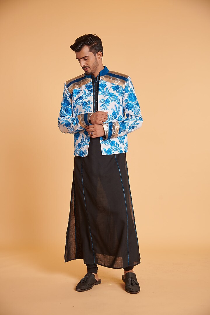 Black Blended Linen Kurta Set by Siddartha Tytler Men at Pernia's Pop Up Shop