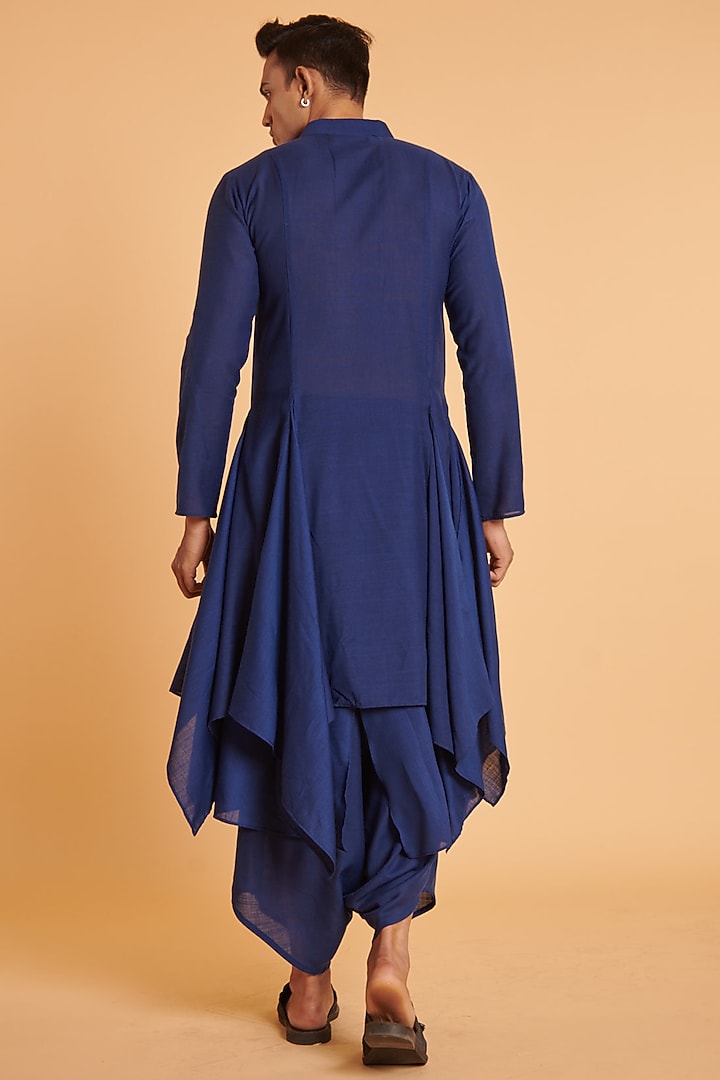 Navy Blue Blended Linen Kurta Set by Siddartha Tytler Men at Pernia's Pop Up Shop