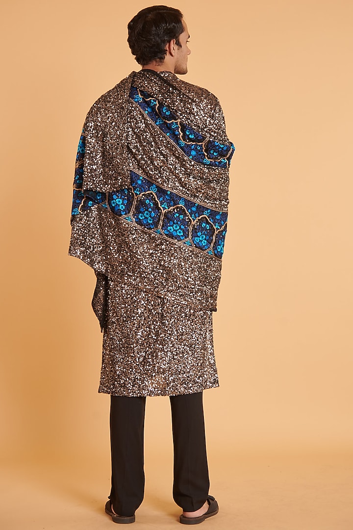 Gunmetal Georgette Embroidered Kurta Set by Siddartha Tytler Men at Pernia's Pop Up Shop