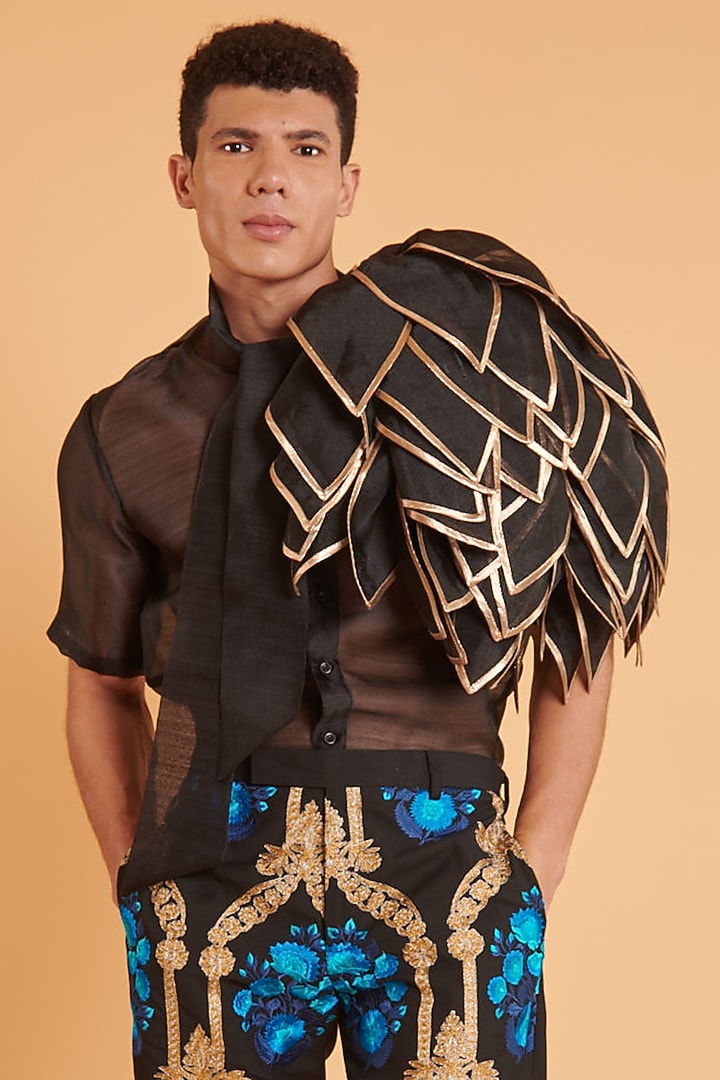 Black Organza Wedding Shirt by Siddartha Tytler Men at Pernia's Pop Up Shop