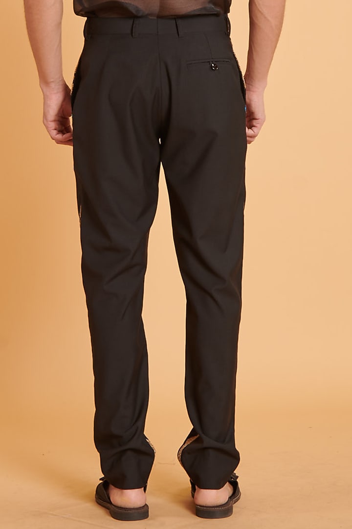 Black Tussar Embroidered Pants by Siddartha Tytler Men at Pernia's Pop Up Shop