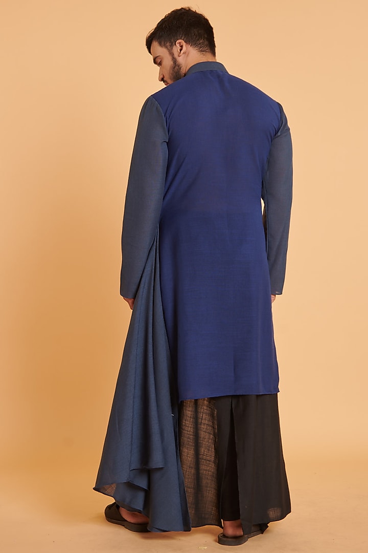 Navy Blended Linen Kurta Set by Siddartha Tytler Men at Pernia's Pop Up Shop