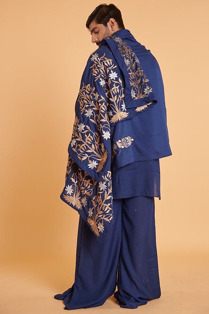 Navy Blended Linen Kurta Set by Siddartha Tytler Men at Pernia's Pop Up Shop