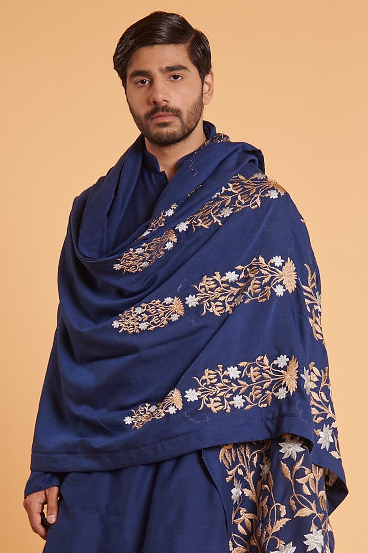 Navy Blended Linen Kurta Set by Siddartha Tytler Men at Pernia's Pop Up Shop
