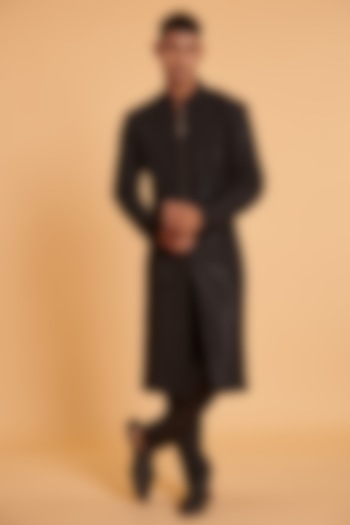 Black Crystal Mesh Groom Sherwani Set by Siddartha Tytler Men at Pernia's Pop Up Shop