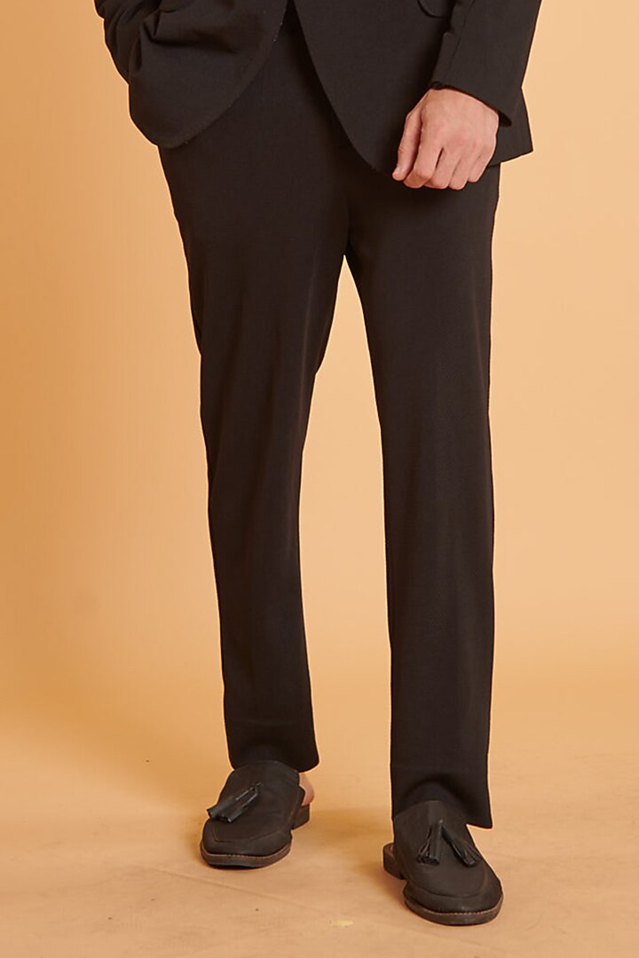Black Textured Knit & Crystal Mesh Blazer Set by Siddartha Tytler Men at Pernia's Pop Up Shop