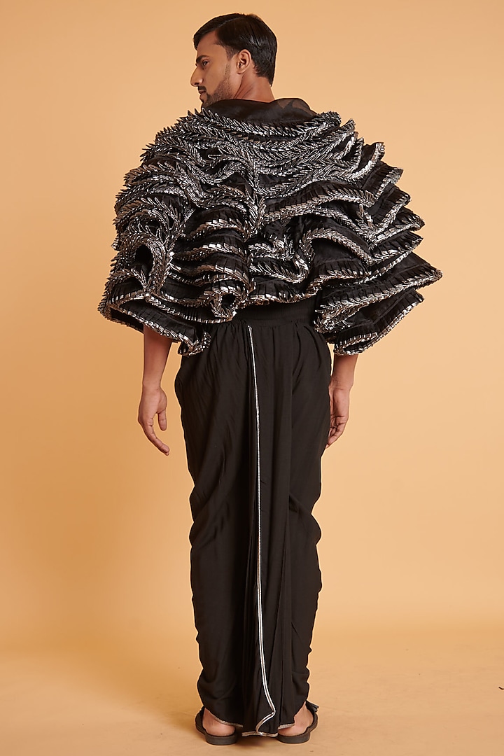 Black Organza Ruffled Jacket by Siddartha Tytler Men at Pernia's Pop Up Shop