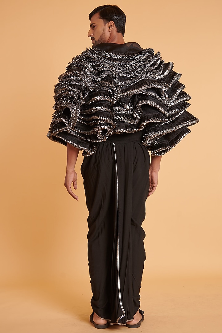 Black Rayon Pre-Draped Dhoti by Siddartha Tytler Men at Pernia's Pop Up Shop
