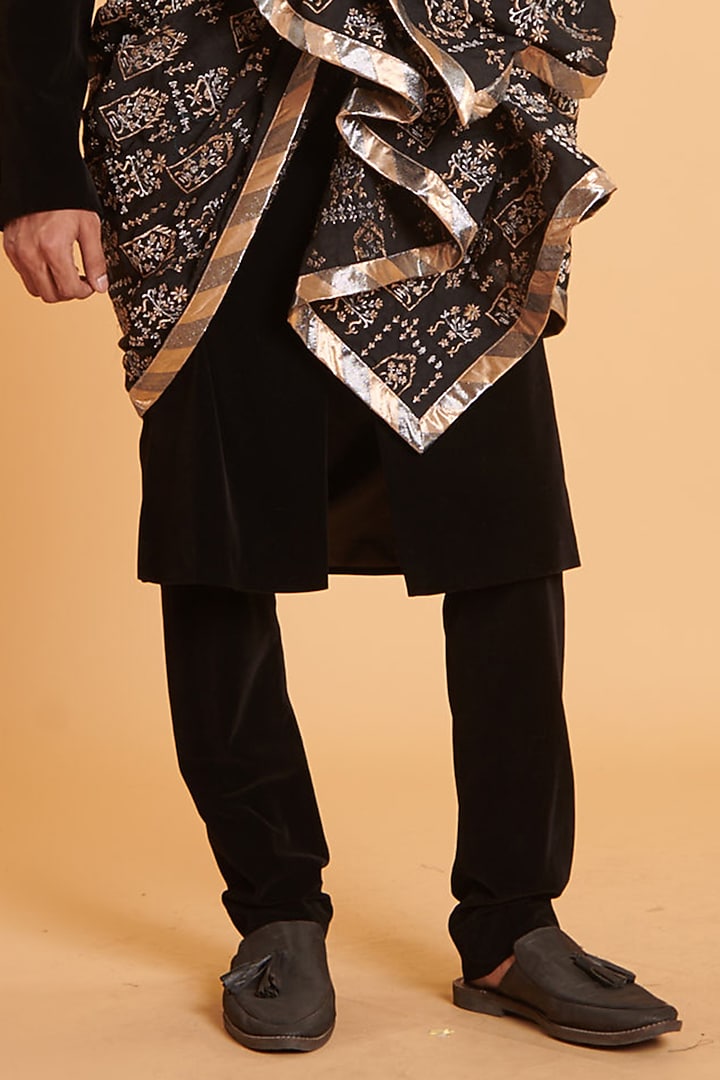 Black Velvet Wedding Sherwani Set by Siddartha Tytler Men at Pernia's Pop Up Shop