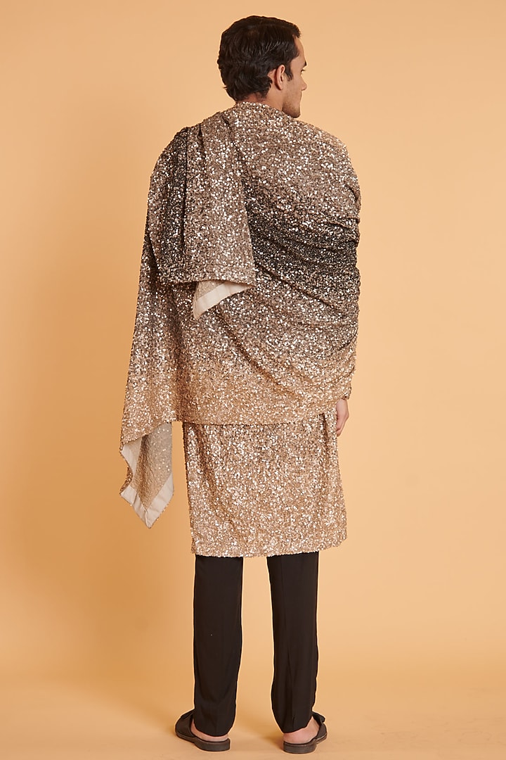 Grey & Nude Georgette Sequins Embroidered Ombre Kurta Set by Siddartha Tytler Men at Pernia's Pop Up Shop