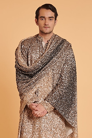 Grey & Nude Georgette Sequins Embroidered Dupatta by Siddartha Tytler Men