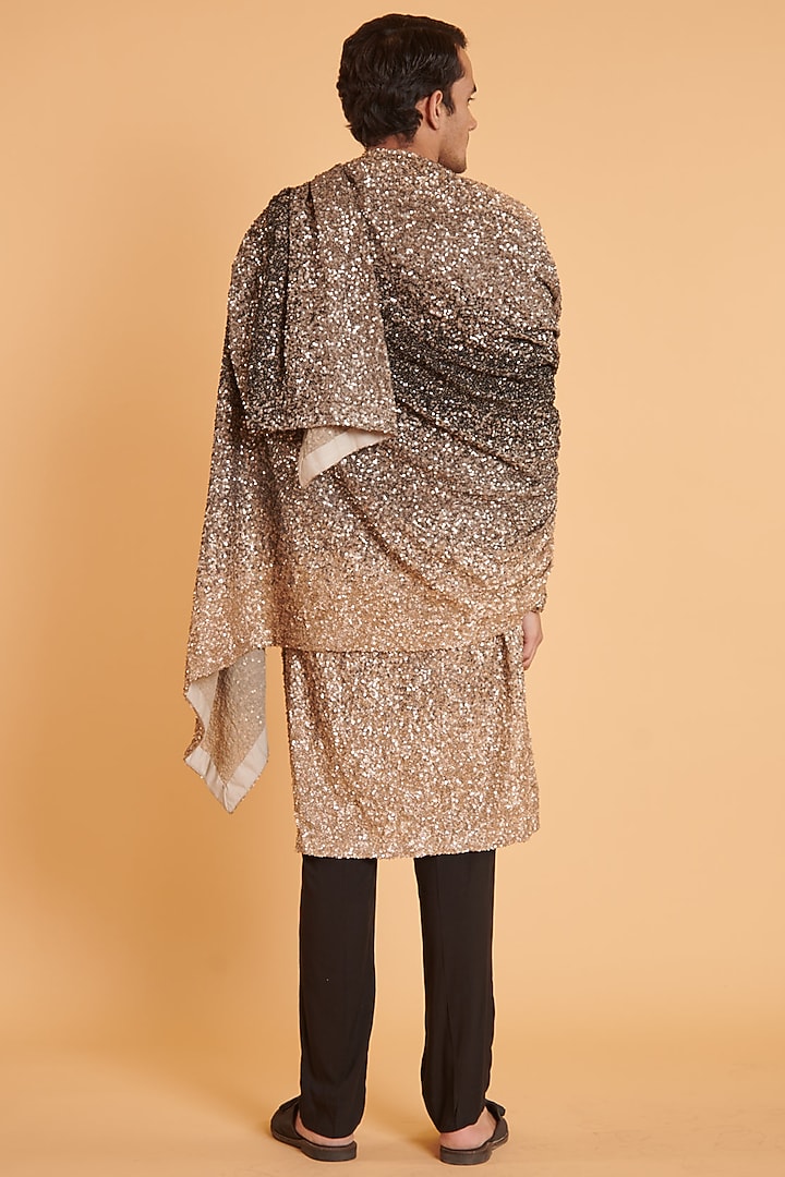 Grey & Nude Georgette Sequins Embroidered Dupatta by Siddartha Tytler Men at Pernia's Pop Up Shop